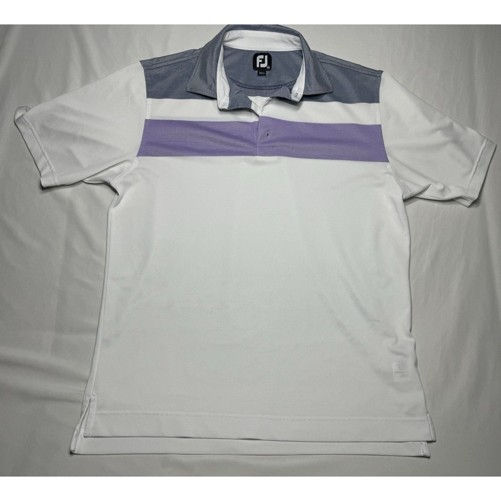 FootJoy Men's Double Block Birdseye Pique Polo Size M Purple And White